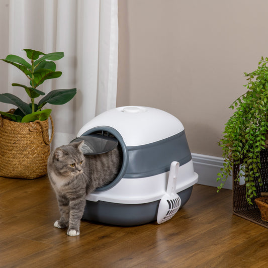 Dome Covered Cat Litter Box with Lid, White and Gray Best-Seller Products- Pets Perfect