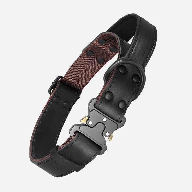 Black Leather Dog Collar – Heavy Duty Adjustable Collar for Strong Dogs