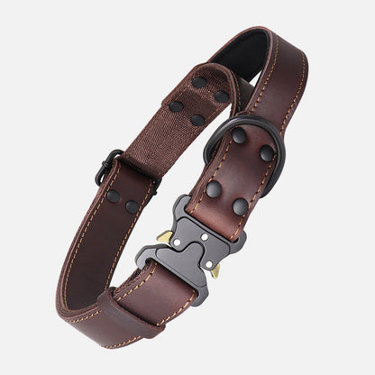 Black Leather Dog Collar – Heavy Duty Adjustable Collar for Strong Dogs