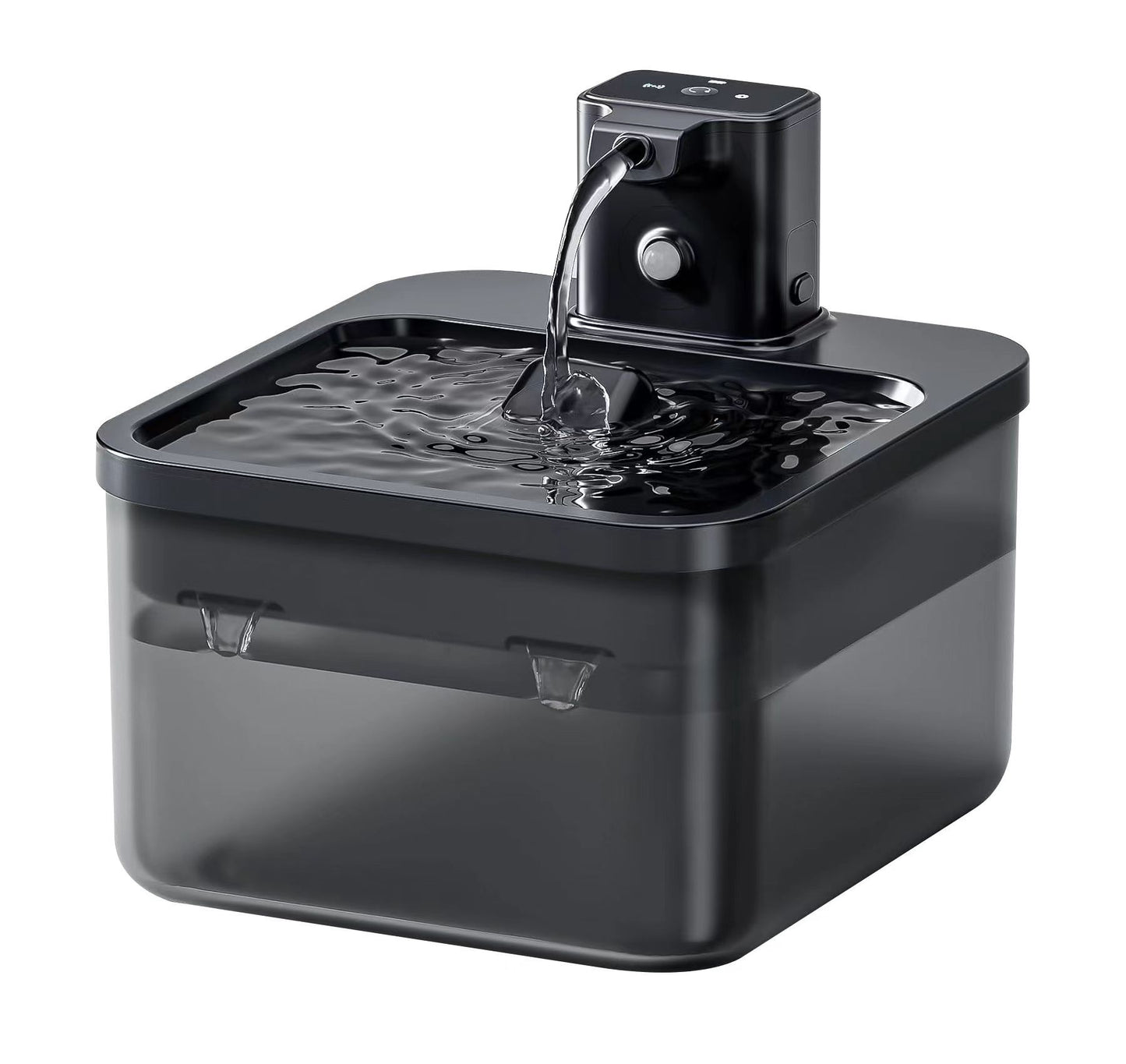 Black pet water fountain on a white background
