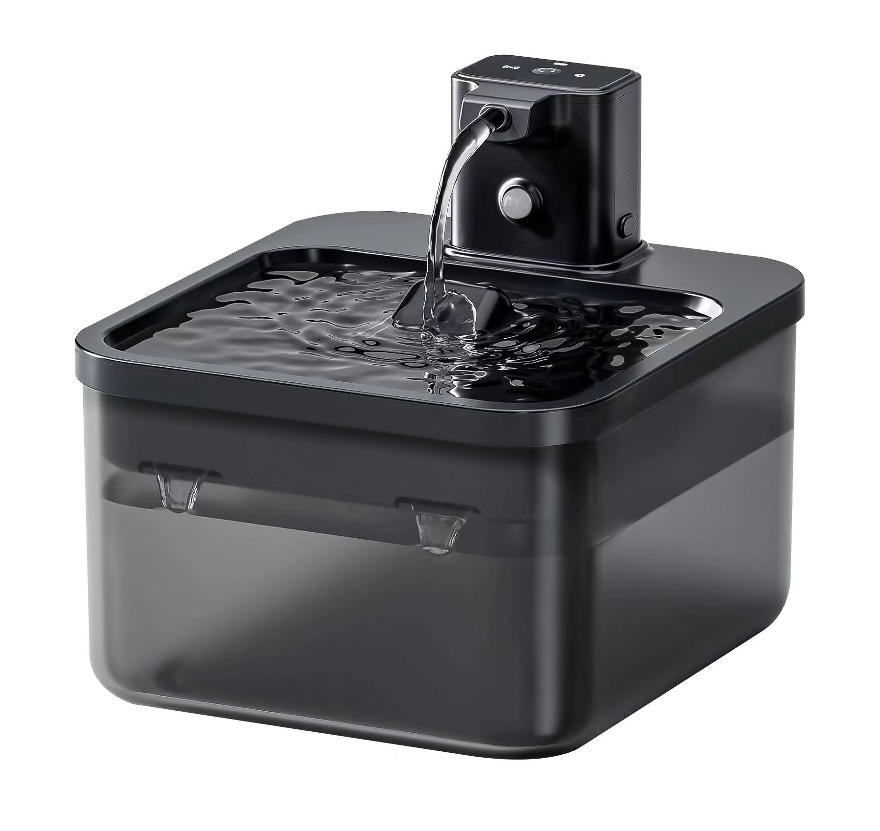 Black pet water fountain on a white background
