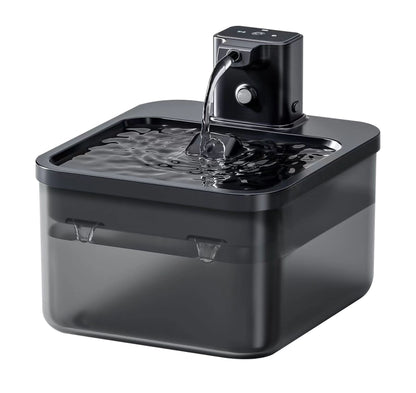 Black pet water fountain on a white background